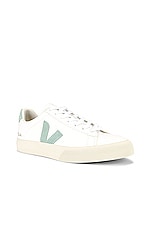 Veja Campo Sneaker in Extra White & Matcha, view 2, click to view large image.