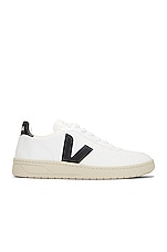 Veja V-10 Sneakers in White & Black, view 1, click to view large image.