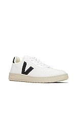 Veja V-10 Sneakers in White & Black, view 2, click to view large image.