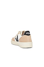 Veja V-10 Sneaker in Extra White, Black & Sahara, view 3, click to view large image.