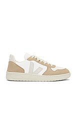Veja V-10 Sneaker in Extra White, Natural & Sahara, view 1, click to view large image.