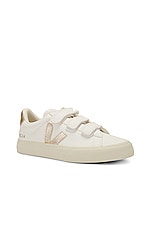 Veja Chromefree Leather Sneaker in Extra White & Platine, view 2, click to view large image.