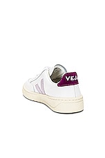 Veja V-12 Sneaker in Extra White & Parme Magenta, view 3, click to view large image.