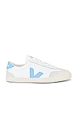 Veja Volley Sneaker in White & Aqua, view 1, click to view large image.