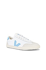Veja Volley Sneaker in White & Aqua, view 2, click to view large image.
