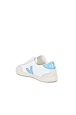 Veja Volley Sneaker in White & Aqua, view 3, click to view large image.