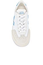 Veja Volley Sneaker in White & Aqua, view 4, click to view large image.
