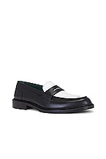 Vinny's Townee Two Tone Penny Loafer in Leather Black, view 2, click to view large image.