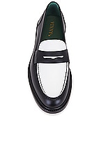Vinny's Townee Two Tone Penny Loafer in Leather Black, view 4, click to view large image.