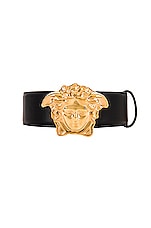VERSACE Medusa Belt in Black & Gold, view 3, click to view large image.