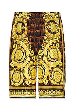 VERSACE Baroccodile Short in Caramel, Black & Gold, view 1, click to view large image.