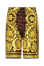VERSACE Baroccodile Short in Caramel, Black & Gold, view 2, click to view large image.