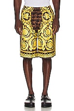 VERSACE Baroccodile Short in Caramel, Black & Gold, view 4, click to view large image.