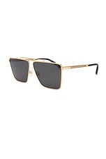 VERSACE Tubular Greca Square Sunglasses in Gold, view 2, click to view large image.