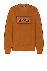 VERSACE Macrologo Sweater in Caramel & Black, view 1, click to view large image.