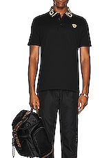 VERSACE Taylor Fit Polo in Black, view 3, click to view large image.