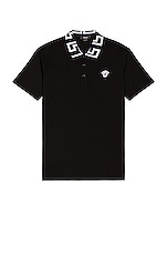 VERSACE Pique Cotton Polo in Black & White, view 1, click to view large image.