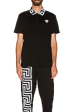 VERSACE Pique Cotton Polo in Black & White, view 3, click to view large image.