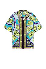 VERSACE リハシフルヒキニフリフ 10065131A09281 5P900 VERSACE Silk Shirt in Acid Green & Blue | FWRD