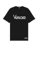 VERSACE Compact Tribute T-shirt in Black, view 1, click to view large image.