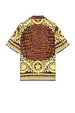 VERSACE Baroccodile Shirt in Caramel, Black, & Gold, view 2, click to view large image.