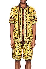 VERSACE Baroccodile Shirt in Caramel, Black, & Gold, view 3, click to view large image.