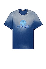 VERSACE Overdye T-shirt in Royal Blue, view 1, click to view large image.