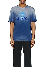VERSACE Overdye T-shirt in Royal Blue, view 3, click to view large image.