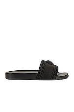 VERSACE Slide Sandals in Black, view 1, click to view large image.
