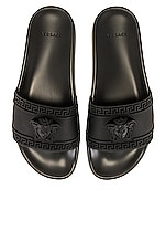 VERSACE Slide Sandals in Black, view 4, click to view large image.