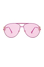 VERSACE Metal Aviator Sunglasses in Matte Pink, view 1, click to view large image.