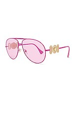 VERSACE Metal Aviator Sunglasses in Matte Pink, view 2, click to view large image.