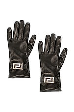 VERSACE Greca Gloves in Nero, view 1, click to view large image.