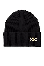 VERSACE Knit Beanie With Medusa Hardware in Black, view 1, click to view large image.