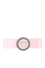 VERSACE Satin Ribbon Hair Clip in Pastel Pink, view 1, click to view large image.