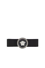 VERSACE Satin Ribbon Hair Clip in Black, view 1, click to view large image.