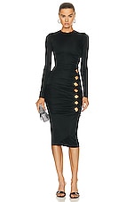 VERSACE Jersey Long Sleeve Dress in Black, view 1, click to view large image.