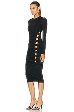 VERSACE Jersey Long Sleeve Dress in Black, view 3, click to view large image.