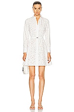 VERSACE Popeline Baroque Anglaise Print Dress in Optical White, view 1, click to view large image.