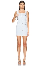 VERSACE Button Front Mini Dress in Light Blue Ice, view 1, click to view large image.