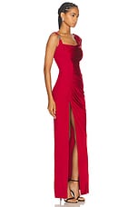 VERSACE Draped Gown in Lipstick Red, view 2, click to view large image.