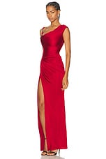 VERSACE Draped Gown in Lipstick Red, view 3, click to view large image.