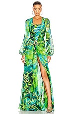 versace long dress Versace Printed Silk Twill Long Dress, Female, Yellow+pink, 38