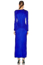 VERSACE Long Sleeve Safety Pin Evening Dress in Lapis, view 4, click to view large image.