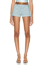 VERSACE Leather Logo Short in Pale Blue & Beige, view 1, click to view large image.