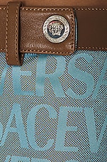 VERSACE Leather Logo Short in Pale Blue & Beige, view 6, click to view large image.