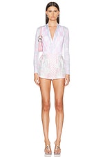 VERSACE Silk Short in Pastel Pink, White, & Silver, view 4, click to view large image.