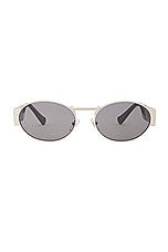VERSACE Round Sunglasses in Black & Silver, view 1, click to view large image.