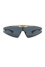 VERSACE Shield Sunglasses in Black & Gold, view 1, click to view large image.