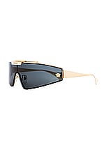 VERSACE Shield Sunglasses in Black & Gold, view 2, click to view large image.